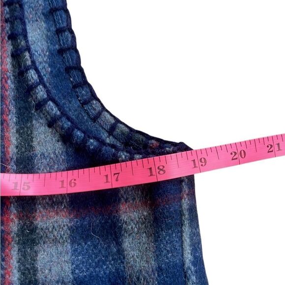 90s Y2K Vintage Wool Plaid Whipstitch Vest At Last Co Medium Blue - Picture 5 of 5